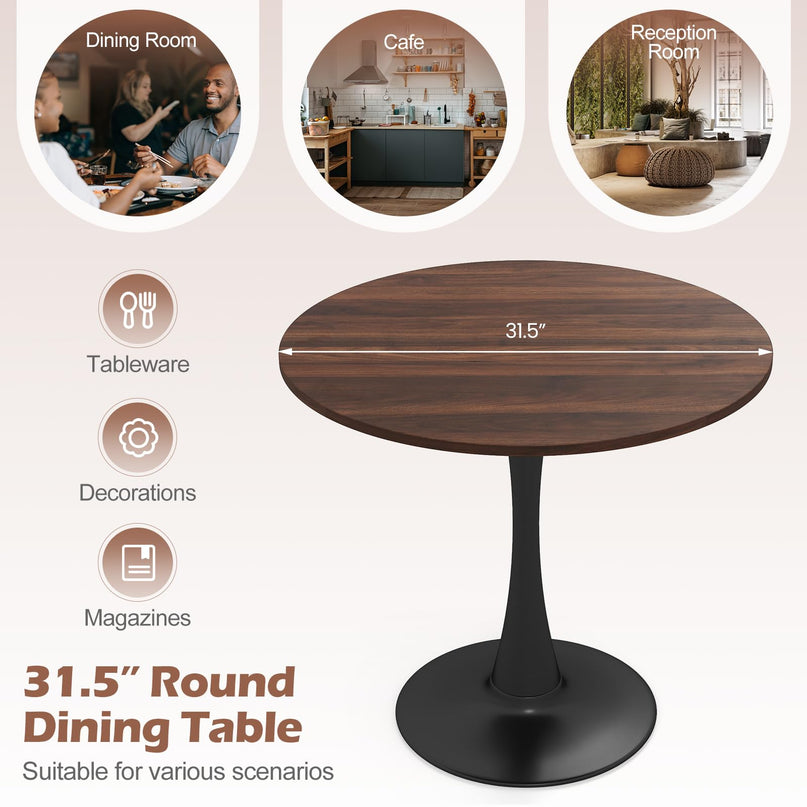GIANTEX 31.5" Round Dining Table w/Thickened Tabletop & Metal Pedestal