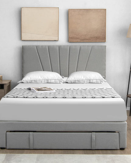 Giantex Upholstered Queen Bed Frame with Drawer, Modern Platform Bed with Storage & Adjustable Headboard