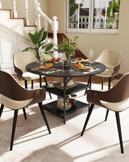 Giantex Table de Salle à Manger Ronde 47" pour 4-6 Personnes avec 2 Étagères de Rangement Ouvertes
