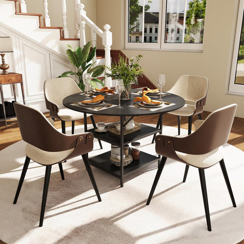 Giantex Table de Salle à Manger Ronde 47" pour 4-6 Personnes avec 2 Étagères de Rangement Ouvertes