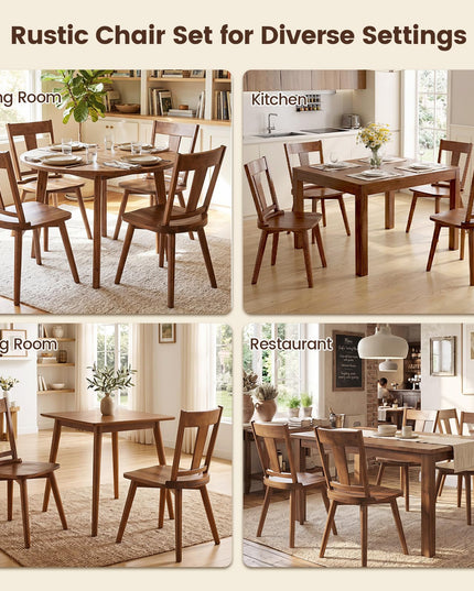 GIANTEX Solid Wood Dining Chairs Set of 2/4 w/Hollowed Backrest