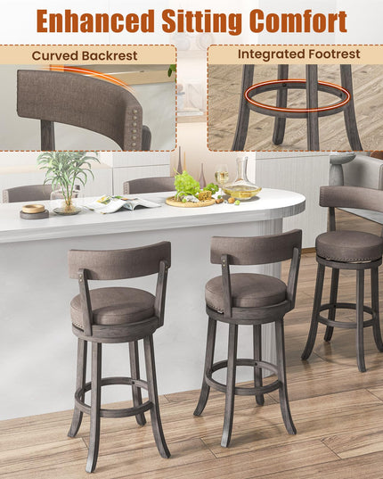 Giantex 31" Bar Stools Set, Swivel Bar Height Bar Chairs with Footrest, Rubber Wood Frame