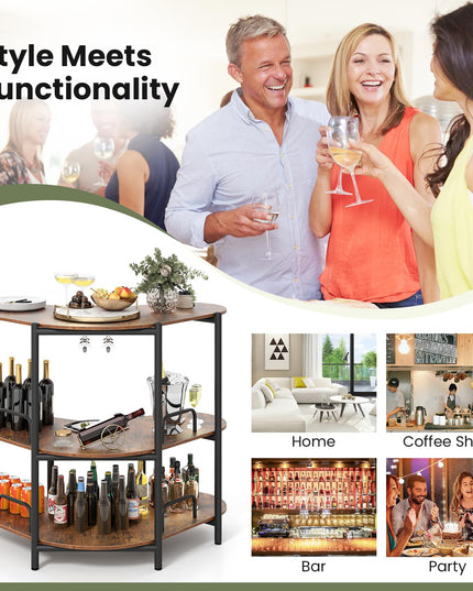 Giantex 3-Tier Bar Table, Corner Bar Cabinet, Liquor Home Bar Unit with Stemware Racks & Storage Shelves