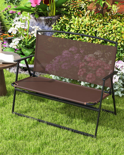 Giantex Outdoor Bench, Folding Garden Bench for 2 Persons, Patio Loveseat with Metal Armrests