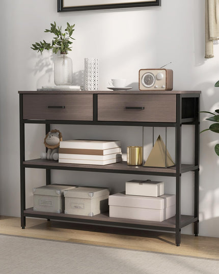 Giantex 3-Tier Entryway Table with Storage, Sofa Table w/ 2 Large Drawers, 2 Open Storage Shelves