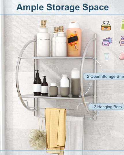 Giantex Bathroom Shelf with Towel Rack - 2 Tier Rustproof Over The Toilet Storage Shelf