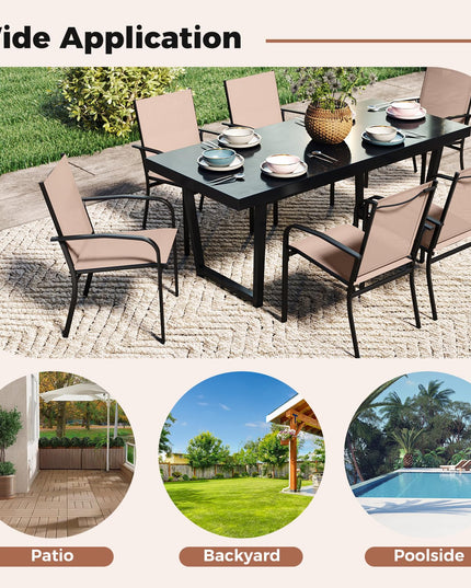 Giantex Stackable All Weather Outdoor Dining Chairs with Breathable Backrest & Wide Seat