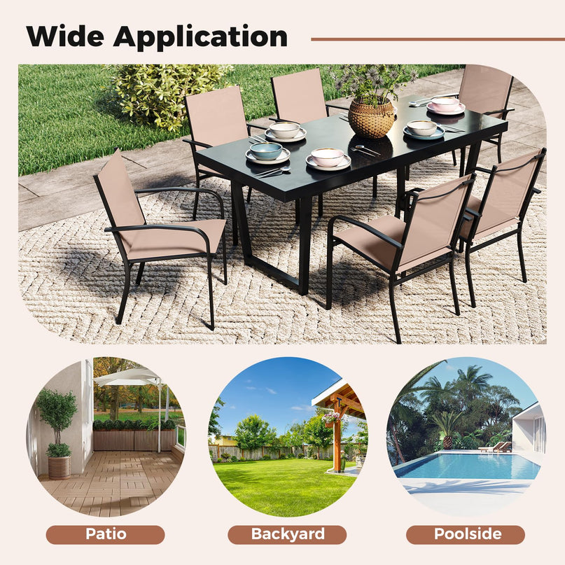 Giantex Stackable All Weather Outdoor Dining Chairs with Breathable Backrest & Wide Seat