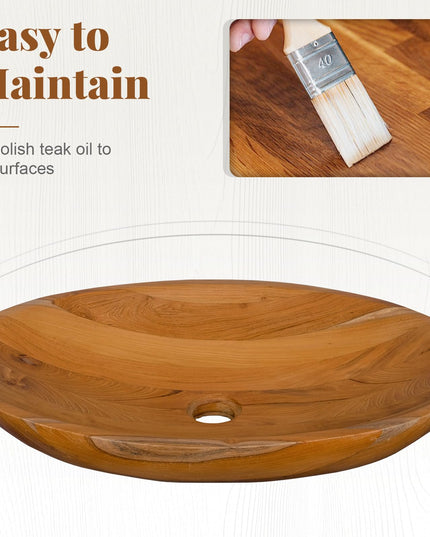 Giantex Teak Wood Vessel Sink - Bathroom Washbasin with Smooth Finish, No Assembly Art Basin (23.5” x 16” x 4.5”)