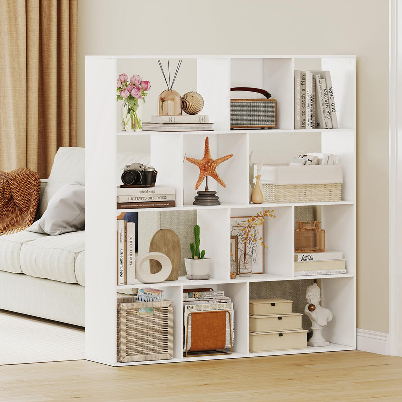 Giantex 4-Tier Modern Bookshelf with 12 Storage Compartments & 2 Anti-Tip Kits