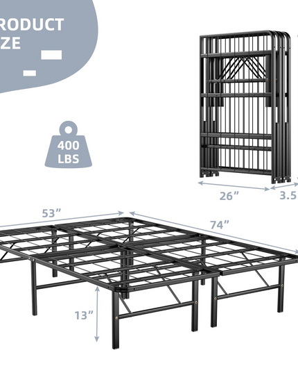 14 Inch Foldable Metal Mattress Foundation | Heavy Duty Bed Frame with Steel Slat