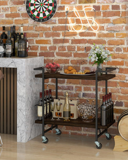 Giantex Bar Cart, 2-Tier Industrial Home Bar Serving Cart with Wheels