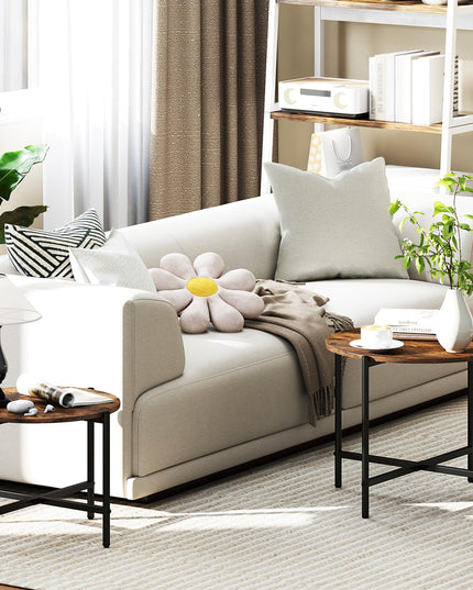 Giantex Round Coffee Table Set of 2, Nesting Tables with Metal Frame, Imitated Wood Grain Top