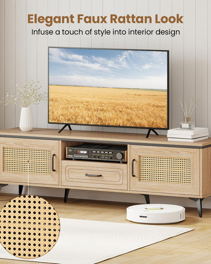Meuble TV Giantex pour téléviseurs 60/65 pouces | Meuble de divertissement bohème avec placards de rangement