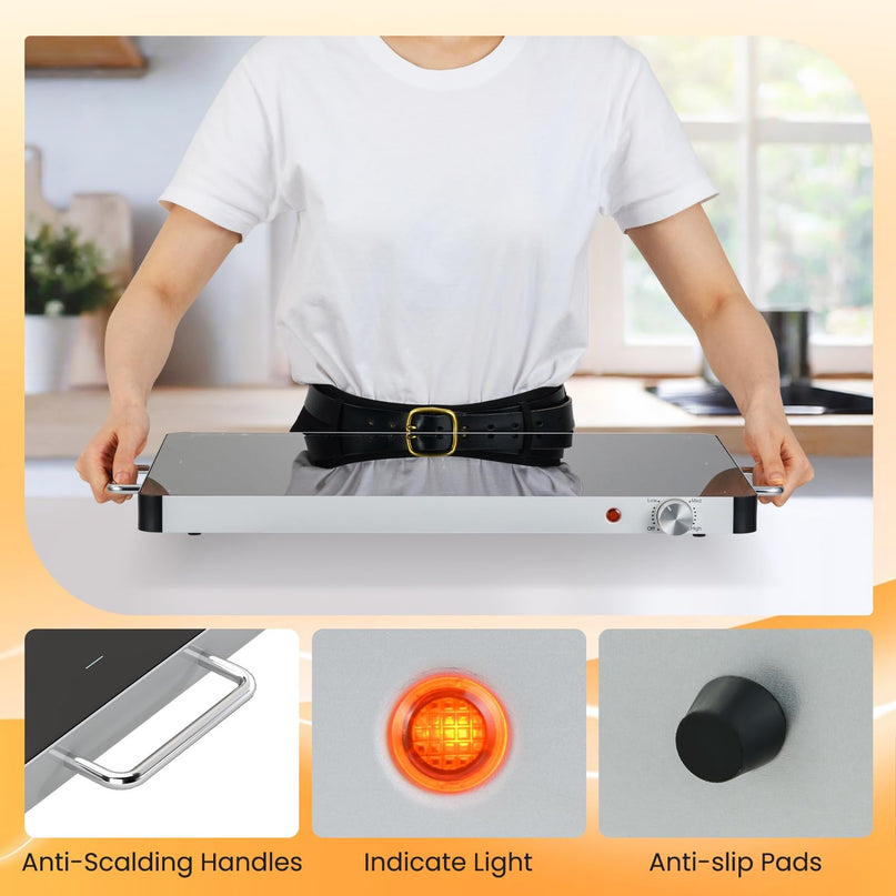 Giantex Electric Warming Tray 53 x 40 cm - Tempered Glass Buffet Server & Food Warmer