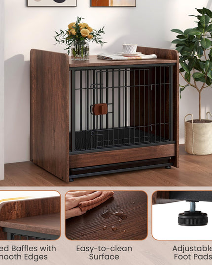 Giantex Dog Crate End Table - Wooden Dog Kennel Furniture with Removable Pull-Out Tray