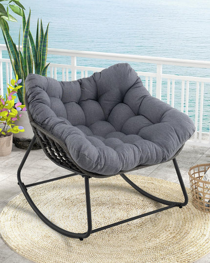 Giantex Outdoor Rocking Chair with Padded Cushion, Oversized Papasan Chair