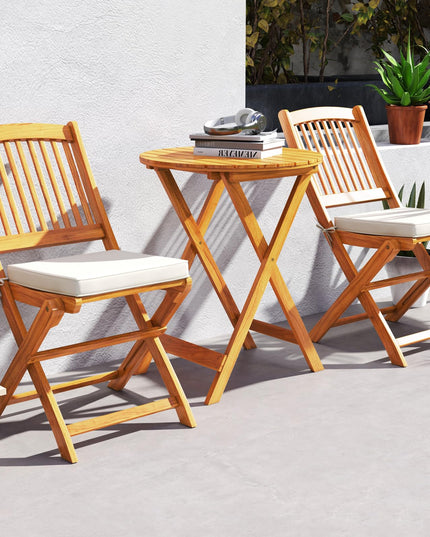 Giantex Patio Folding Chairs Set of 2, Portable Acacia Wood Dining Chairs w/Seat Cushion, 400 LBS Weight Capacity