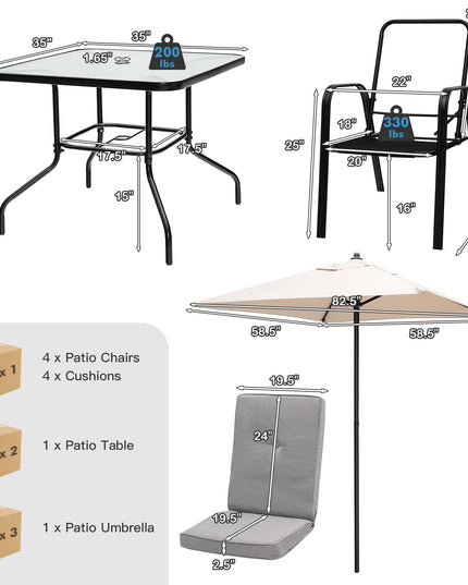Giantex 6 Piece Outdoor Table and Chairs Set, Patio Dining Set with Umbrella