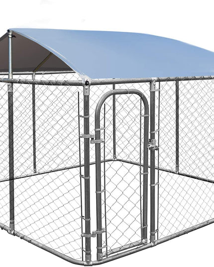 Giantex Outdoor Dog Kennel with Roof, 7.5ft Dog Fence with Door and Waterproof Cover