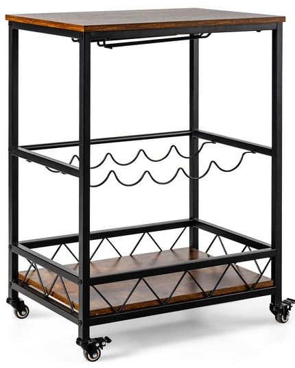 3-Tier Rolling Kitchen Island Cart Industrial Style Trolley Serving Cart