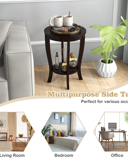 Giantex Round End Table with Storage Shelf Set of 2, Retro Nightstand with Solid Wood Legs, 24.5" Accent Table for Small Spaces