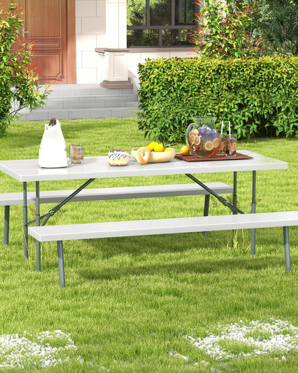 Giantex Folding Picnic Table - 6 FT Outdoor Table Bench Set for 8 Persons w/All-Weather HDPE Tabletop