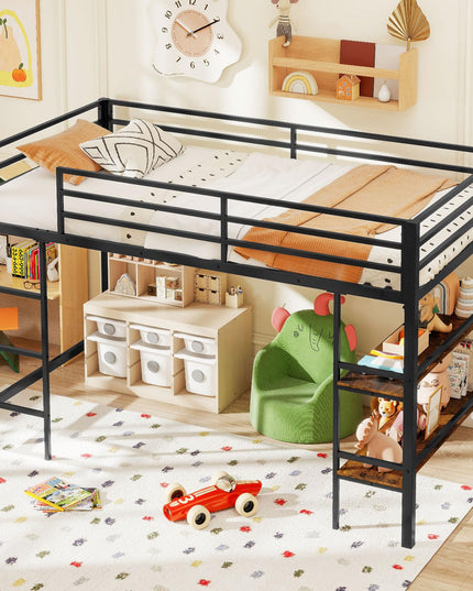 Giantex Heavy Duty Metal Frame Low Loft Bed Twin Size w/Ladder & Full-Length Guardrails