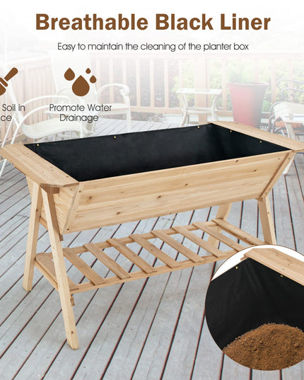 Giantex Plant Raised Bed 2 Tiers Garden Bed, Outdoor Fir Wood Plant Container with Storage Shelf