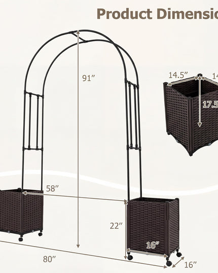 Giantex Metal Garden Arch Trellis Arbor with 2 Self-Watering Planter Boxes