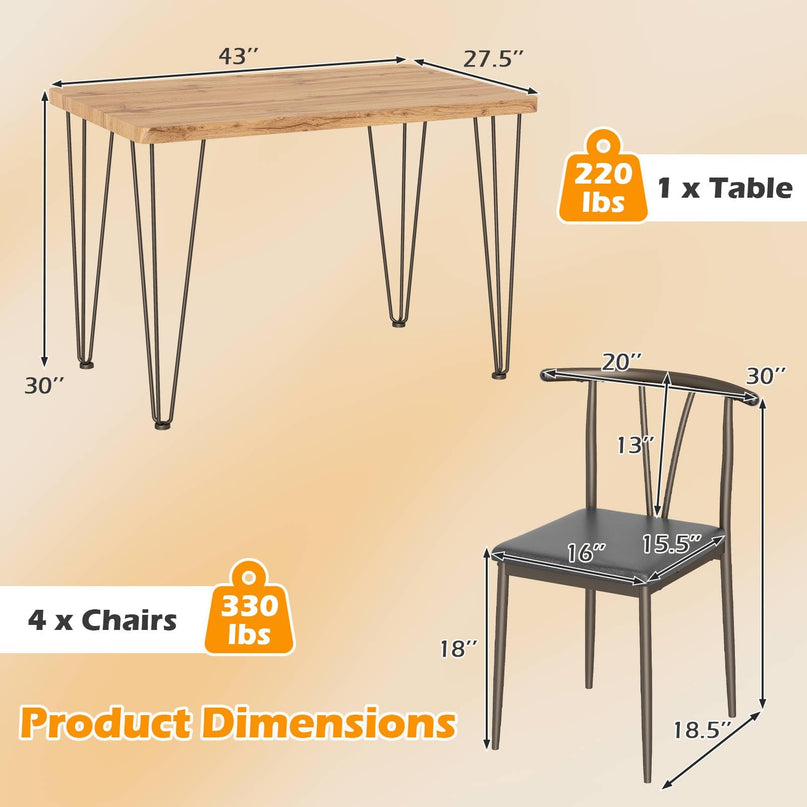 Giantex Ensemble table de salle à manger 5 pièces Table de cuisine rectangulaire 43 pouces