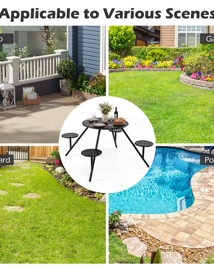 Giantex Round Picnic Table Set with 4 Built-in Seats and 1.77" Umbrella Hole