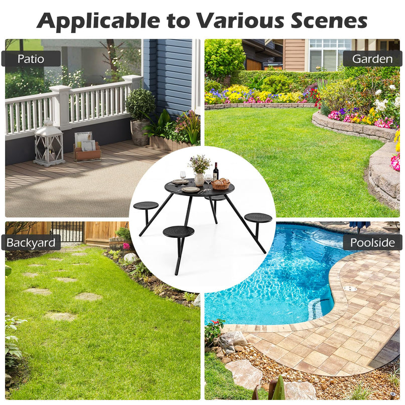 Giantex Round Picnic Table Set with 4 Built-in Seats and 1.77" Umbrella Hole