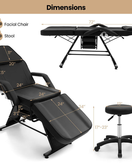 Giantex 72" Massage Bed with Hydraulic Stool, 3-Section Tattoo Chair with Adjustable Backrest, Legrest & Storage Boxes