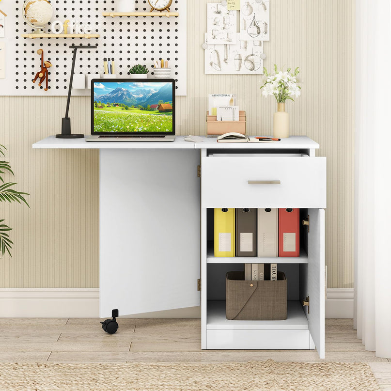 Giantex Folding Computer Desk with Drawer for Small Spaces