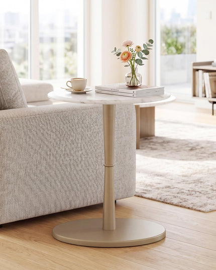 Giantex Round Marble Side Table w/Stone Finish & Wooden Pedestal (1/2)