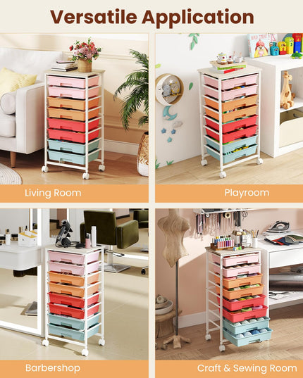 Giantex 8 Drawers Rolling Cart with Wheels Wood Top Sturdy Frame