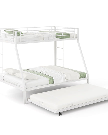 Giantex Twin Over Full Bunk Bed with Trundle, Heavy-Duty Metal Triple Bunk Beds