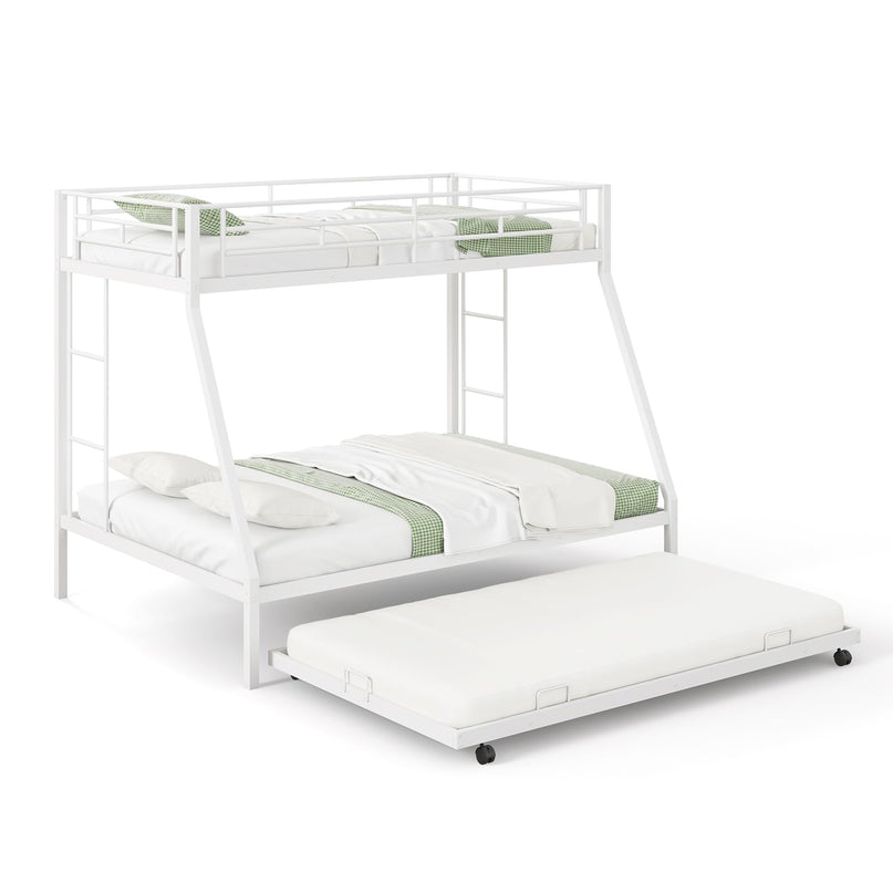 Giantex Twin Over Full Bunk Bed with Trundle, Heavy-Duty Metal Triple Bunk Beds