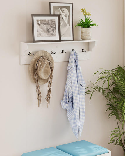 Porte-manteau mural Giantex avec étagère 80cm en bois, 6 patères pour chapeaux, serviettes, sacs à main et peignoirs
