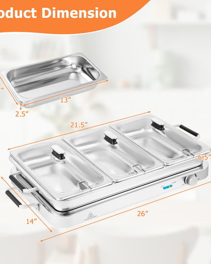 Giantex Buffet Server & Electric Food Warmer, 2-in-1 Food Warming Tray, Adjustable Temperature