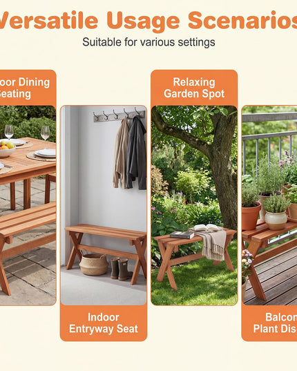 Giantex 36" Wood Outdoor Backless Patio Bench with Slatted Seat & Solid Wood Frame