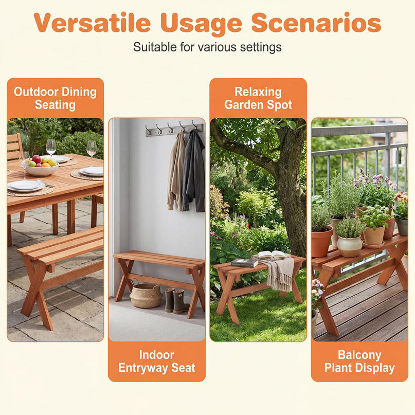 Giantex 36" Wood Outdoor Backless Patio Bench with Slatted Seat & Solid Wood Frame