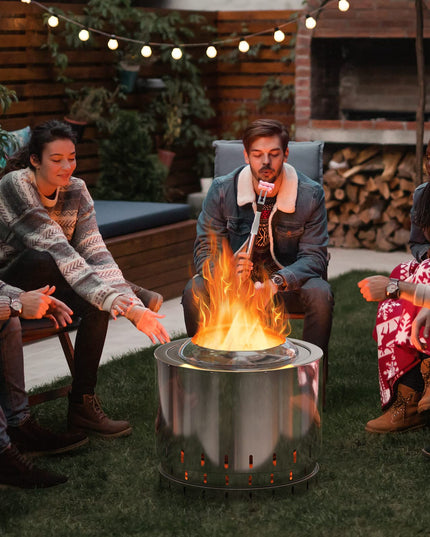 Giantex Smokeless Fire Pit for Outside - 19.5 Inch Stainless Steel Wood Burning Firepit with Protective Cover