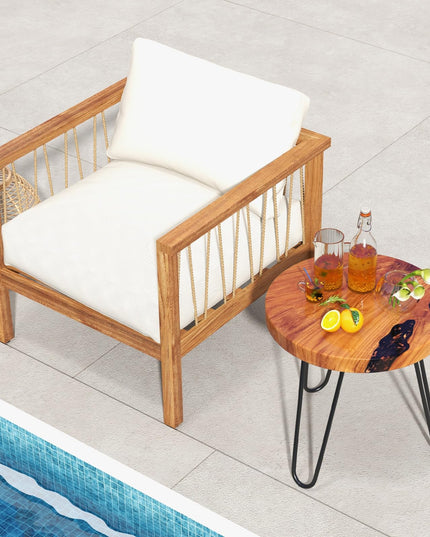 Giantex Outdoor Side Table Teak Wood - 20” Round End Table with Epoxy Resin Tabletop