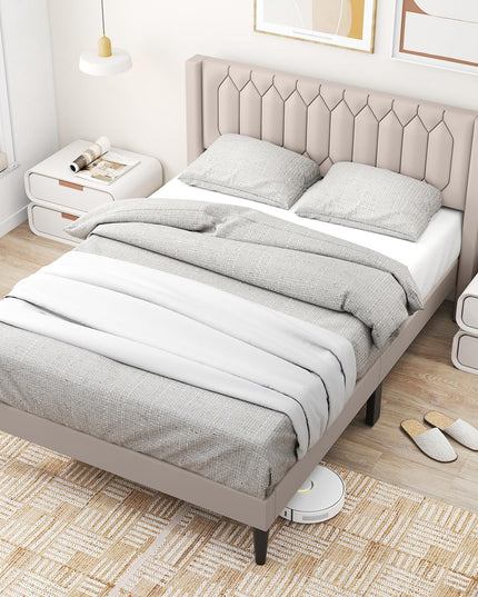 Giantex Queen Size Dutch Velvet Upholstered Platform Bed with Wingback Headboard