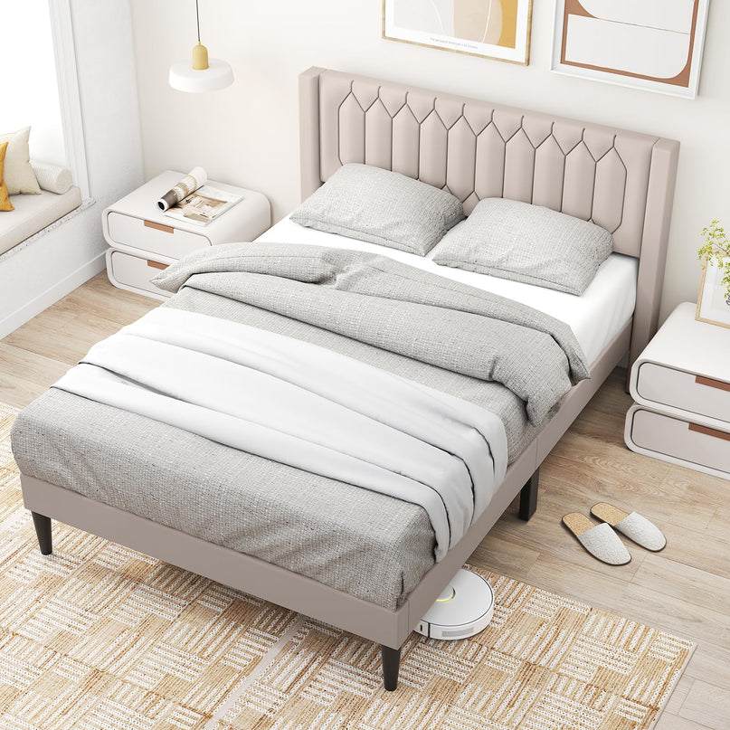 Giantex Queen Size Dutch Velvet Upholstered Platform Bed with Wingback Headboard
