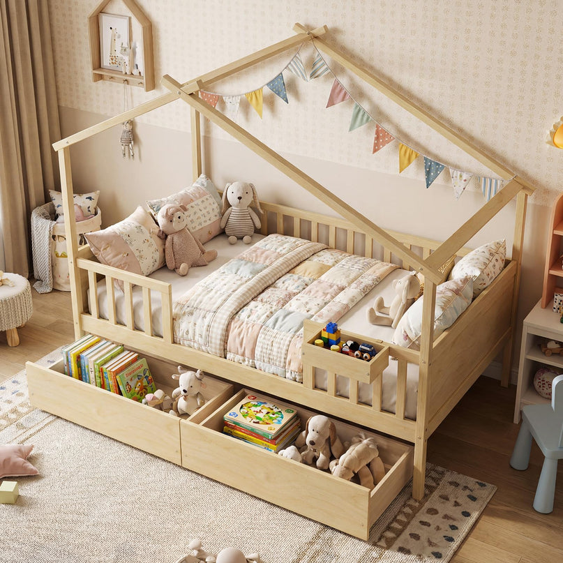 Lit de maison complet Giantex avec tiroirs pour enfants garçons filles