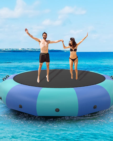 Giantex 10Ft 12Ft 15Ft Inflatable Water Trampoline, Floating Rebounder Trampoline with 500W Blower and 3-Step Rope Ladder