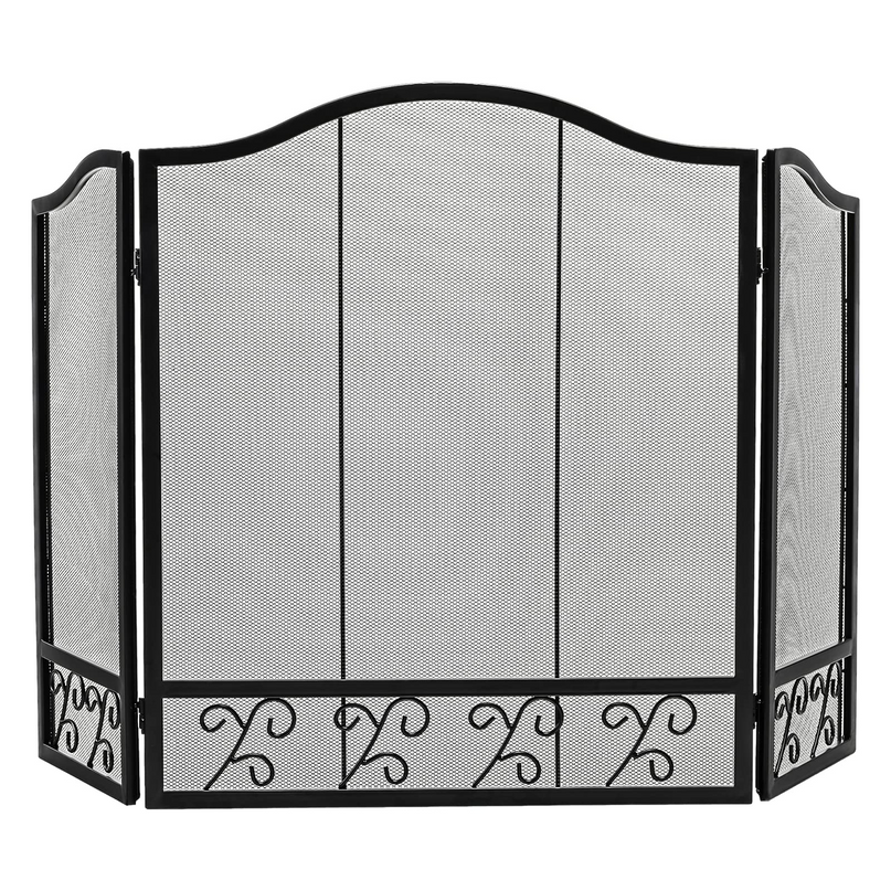 Giantex 3-Panel Folding Fireplace Screen Black - 50 x 31 Inch No Assembly Required Decorative Freestanding Steel Mesh Fire Screen